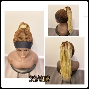 Updo box braid headband wig.